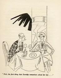 "Tja, det första som Dorothy minns om sitt liv...", illustration från "But Gentlemen Marry Brunettes" av Anita Loos, publicerad 1928
